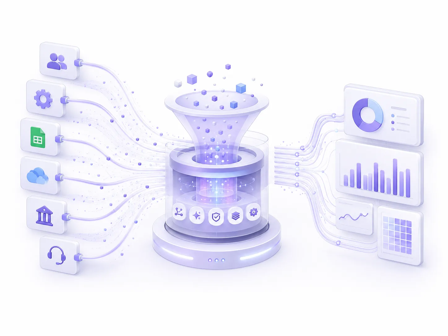 Datenquellen werden über Zoho DataPrep zusammengeführt, bereinigt und für Analysen & Dashboards aufbereitet